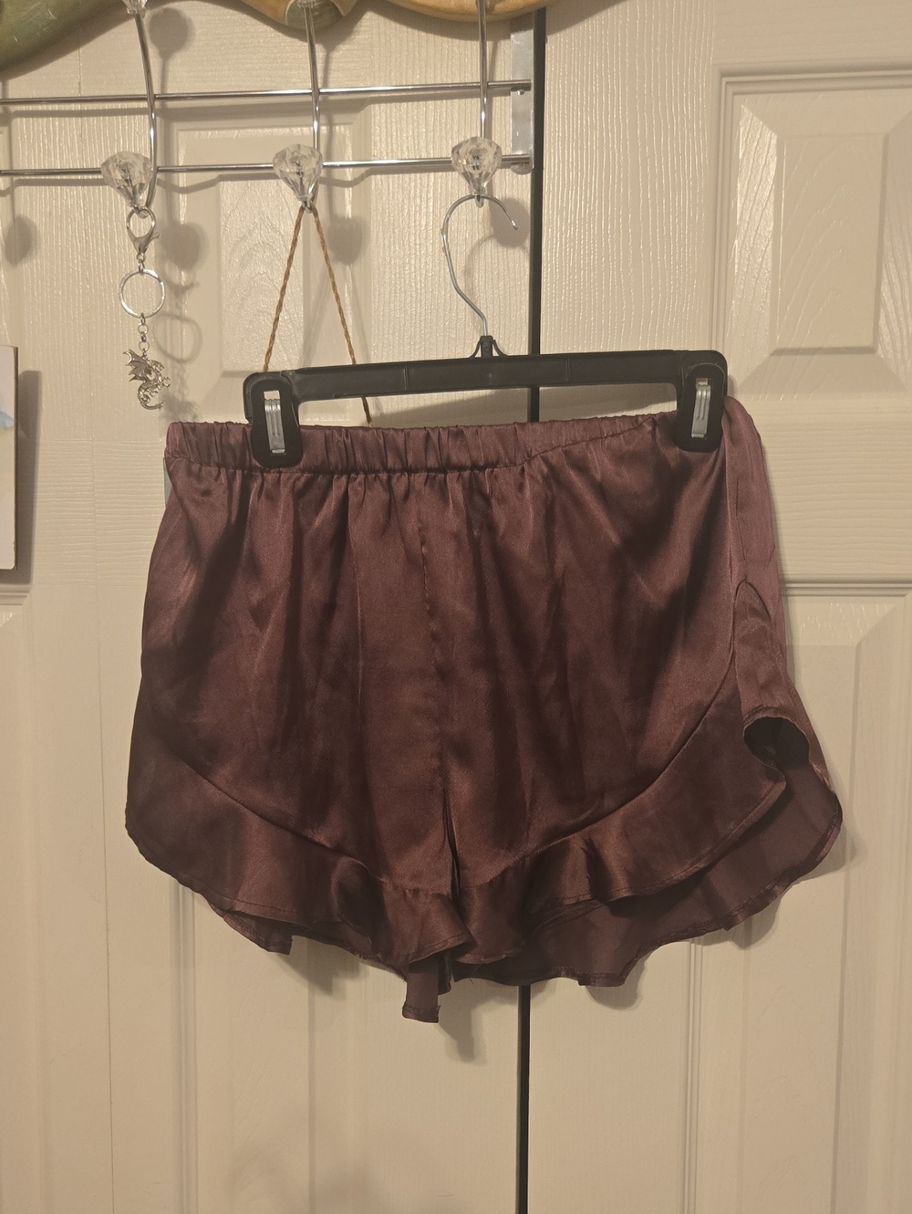 Nasty Gal Satin Ruffle Shorts - Plum